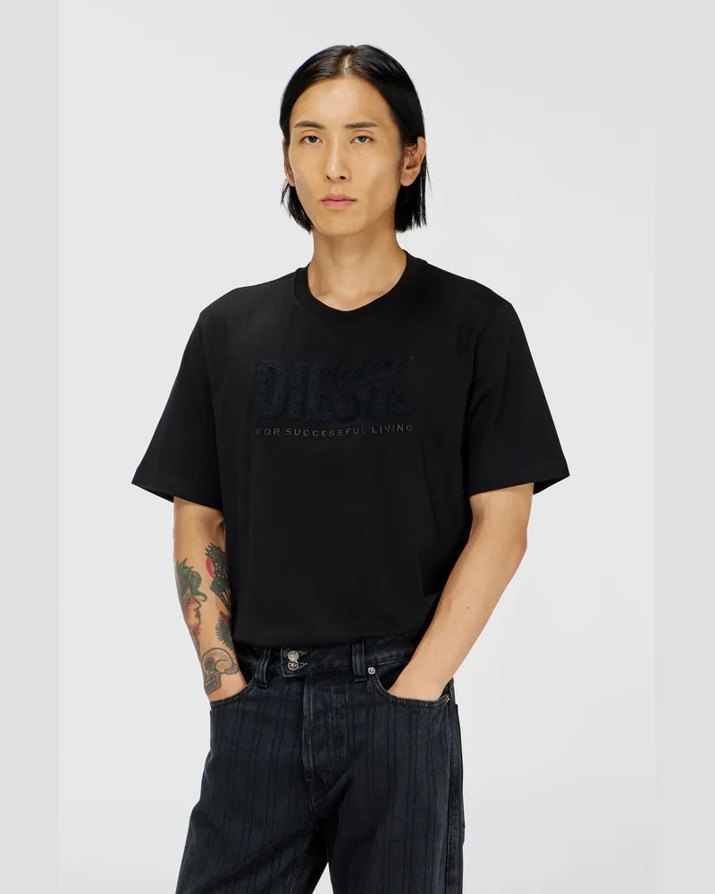 Diesel T-Shirt aus Baumwolle mit tonalem Diesel-Logoprint - T-Shirts - Herren - Schwarz Schwarz