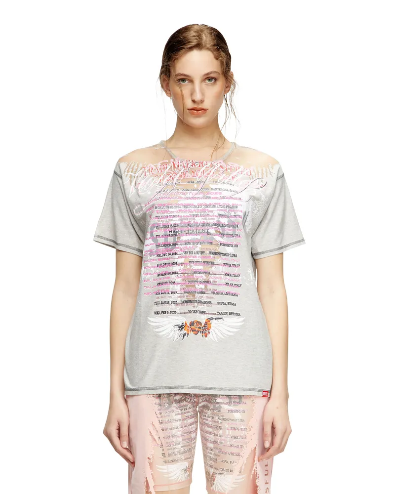 Diesel T-Shirt mit Rundhalsausschnitt und Text-Print - T-Shirts - Damen - Grau Grau
