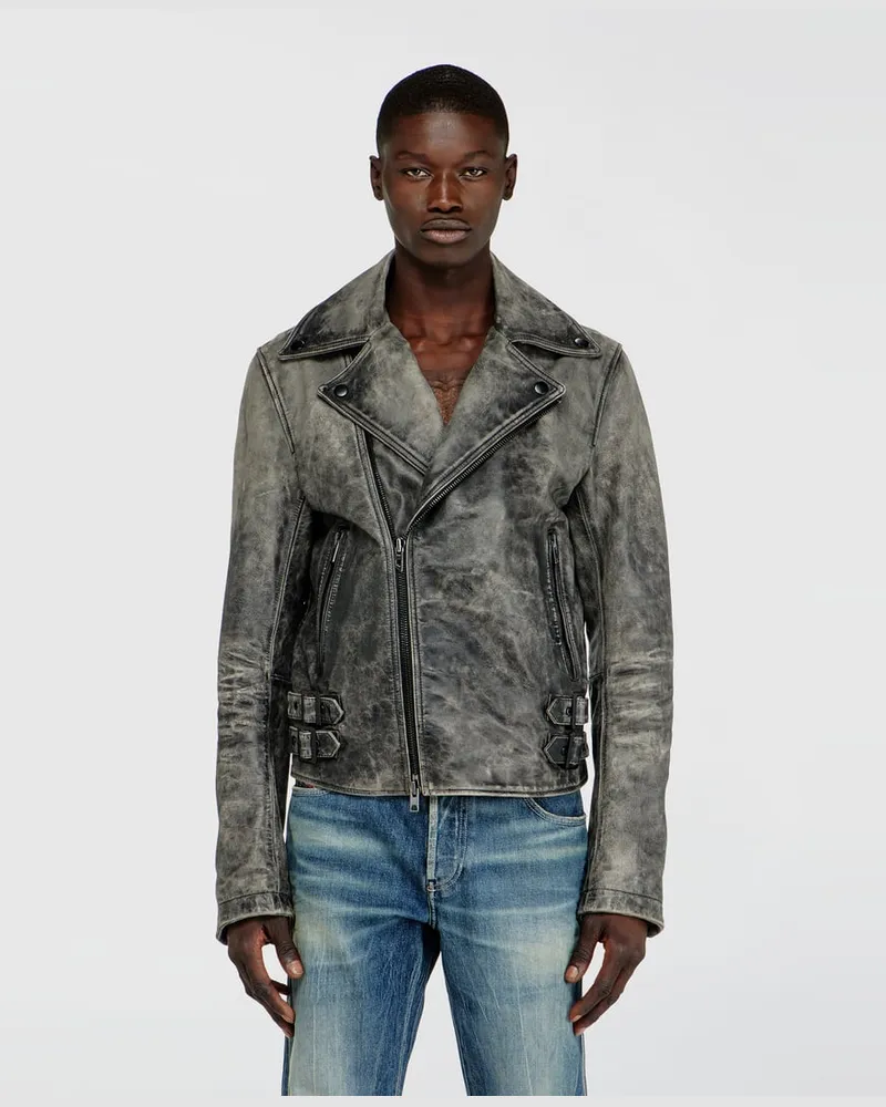 Diesel Biker-Jacke aus behandeltem Leder - Lederjacken - Herren - Grau Grau