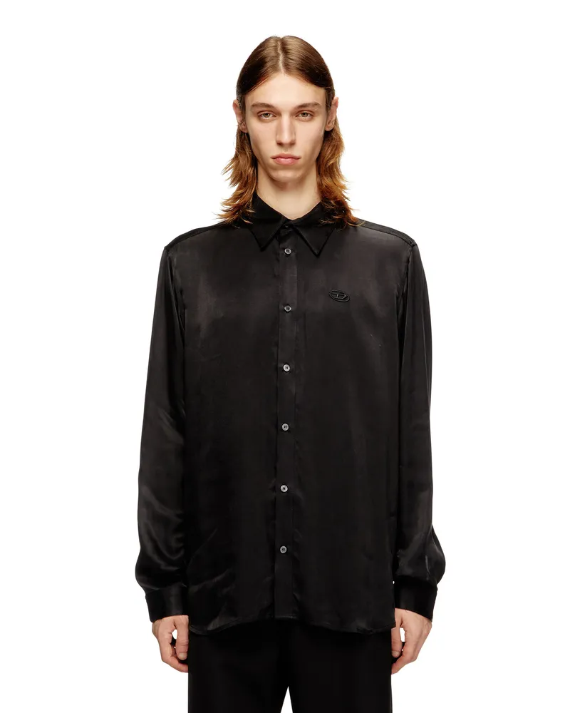 Diesel Hemd aus Cupro mit eingesticktem Logo - Hemden - Herren - Schwarz Schwarz