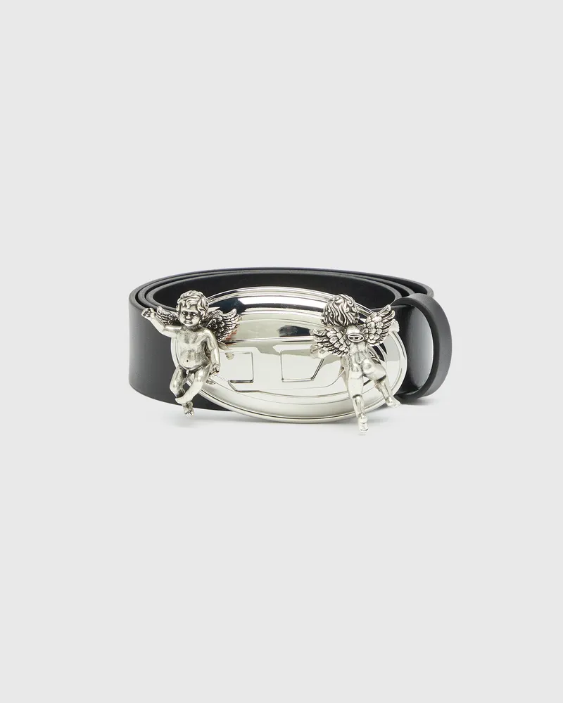 Diesel 3,5 cm Ledergürtel mit Oval D Schnalle und Cherub - Gürtel - Damen - Schwarz Schwarz