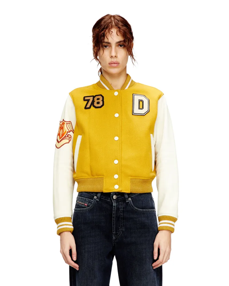 Diesel Kurz geschnittene Collegejacke aus Wolle und Leder - Lederjacken - Damen - Bunt Bunt