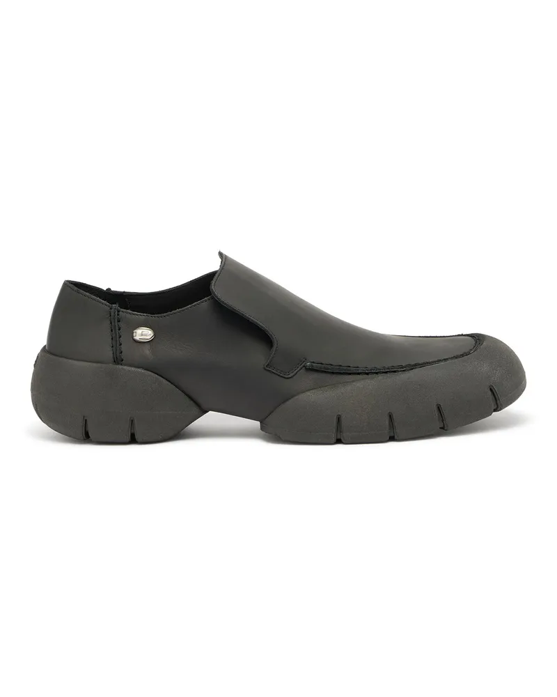 Diesel D-Mathieu-Loafer aus gebürstetem Leder mit Gummisohle - Mokassins und Mules - Herren - Schwarz Schwarz