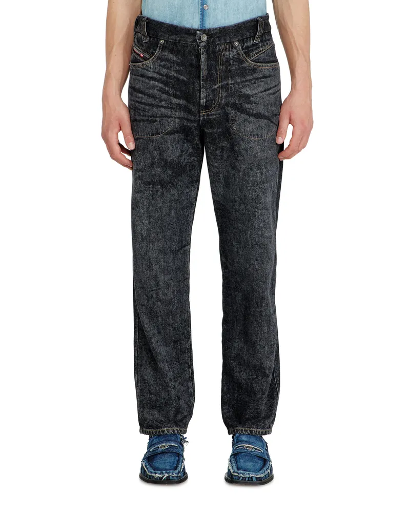 Diesel Relaxed Jeans Low Waist D-Marcus, Schwarz/Dunkelgrau, Knopfverschluss Schwarz