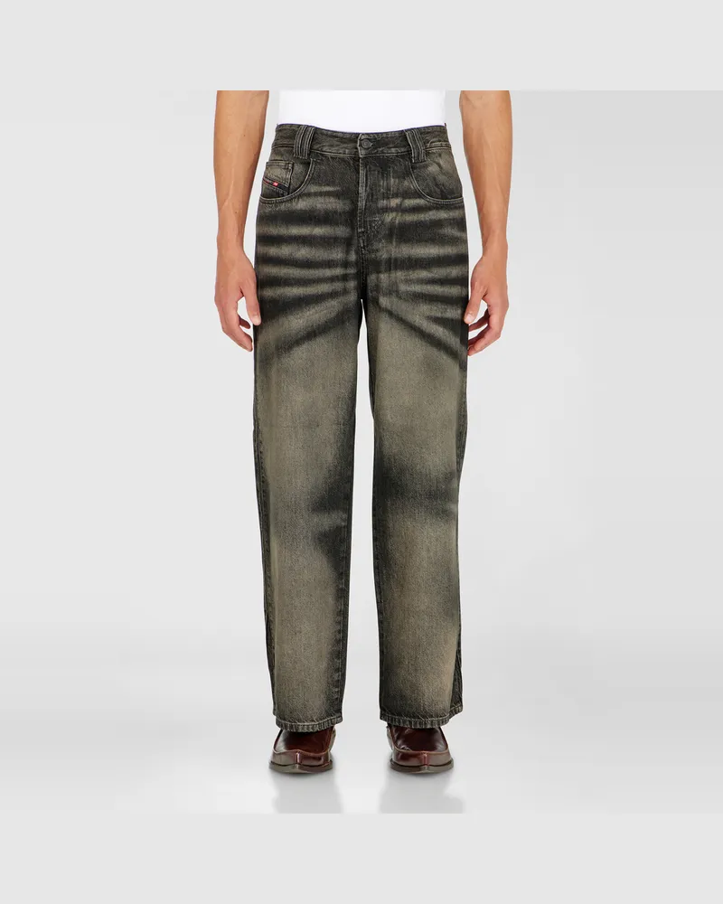 Diesel Relaxed Jeans High Waist 1982 D-Hakou, Schwarz/Dunkelgrau, Knopfverschluss Schwarz