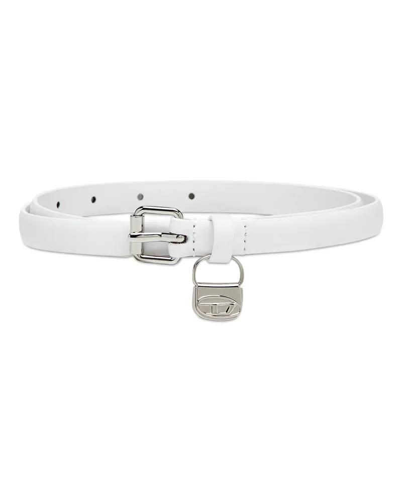 Diesel 1.4cm Schmaler Gürtel aus Leder mit 1DR Bag-Charm - Gürtel - Damen - Weiss Weiss