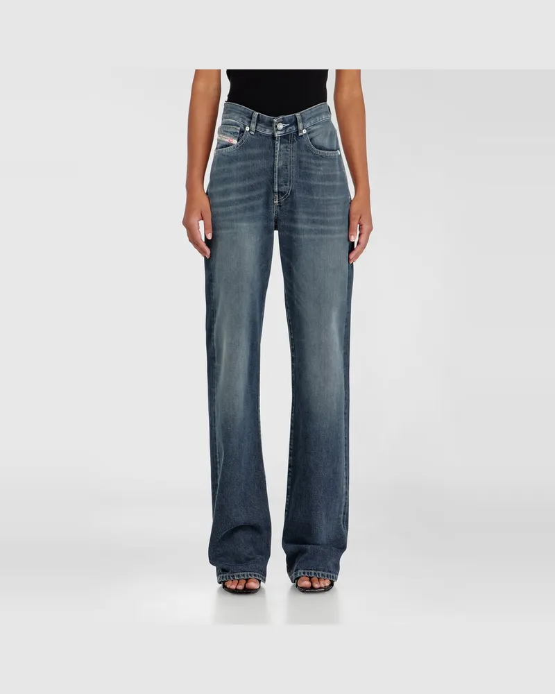 Diesel Regular Jeans High Waist 1971 D-Sent, Dunkelblau, Knopfverschluss Blau