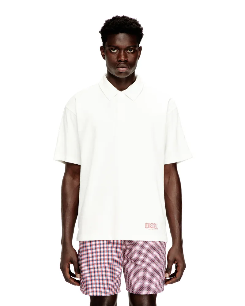 Diesel Frottee-Baumwoll-Poloshirt - Out of water - Herren - Weiss Weiss