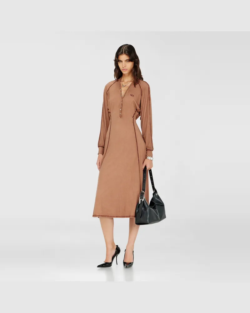 Diesel Midi-Kleid aus geripptem Jersey mit Fledermausärmeln - Kleider - Damen - Braun Braun