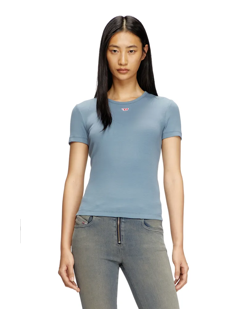 Diesel T-Shirt mit D Logo-Patch - T-Shirts - Damen - Blau Blau