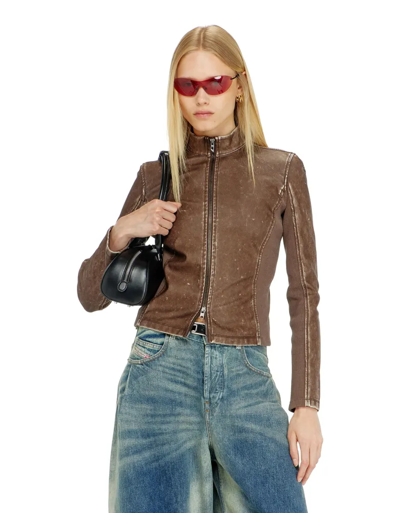 Diesel Bikerjacke mit Rippstrickeinsätzen - Oberteile - Damen - Braun Braun