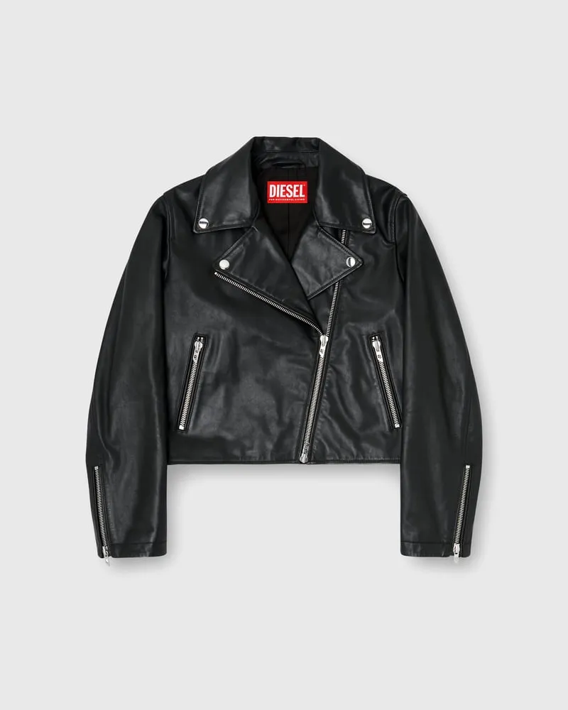 Diesel Bikerjacke aus gewachstem Leder - Lederjacken - Damen - Schwarz Schwarz