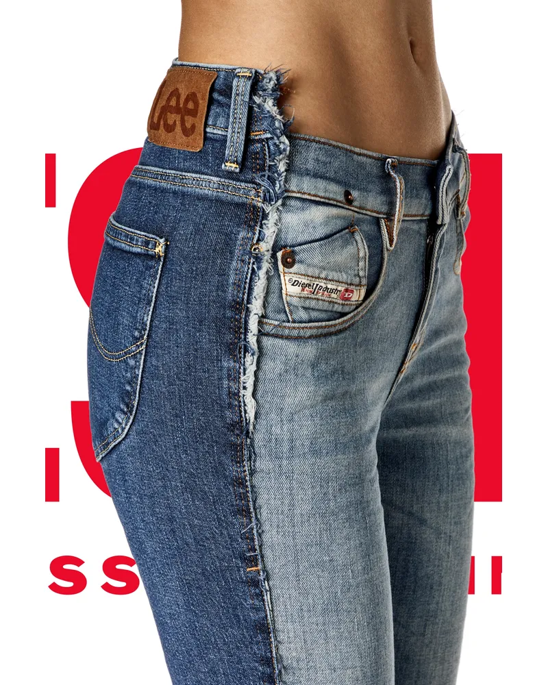 Diesel Bootcut Jeans - Dieseloves 01, Mittelblau, Reißverschluss Blau