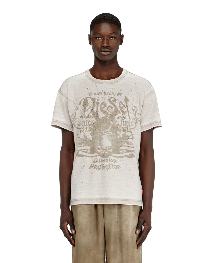 Diesel Jersey-T-Shirt mit burnout wash und Nieten - T-Shirts - Herren - Beige Beige