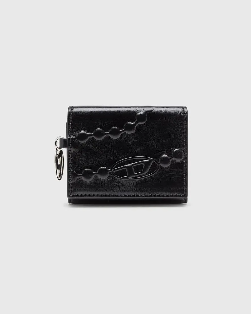 Diesel Leder-Geldbörse mit geprägtem Motiv, dreifach faltbar - Kleine Portemonnaies - Damen - Schwarz Schwarz