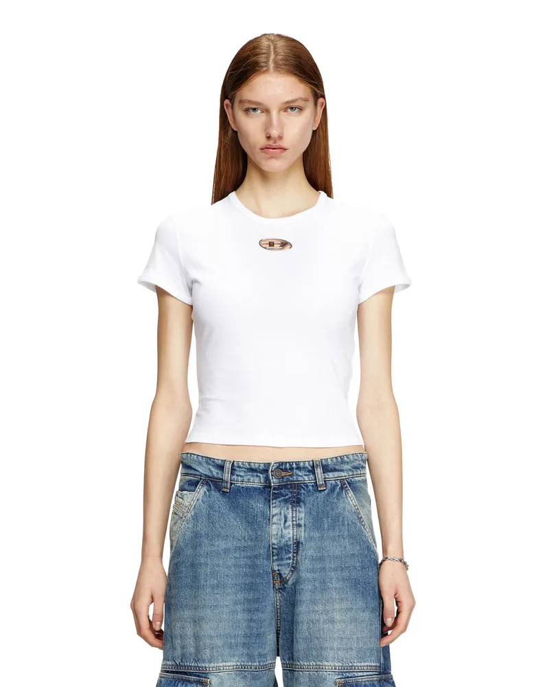 Diesel T-Shirt in schmalem Fit mit Cut-out-Oval D - T-Shirts - Damen - Weiss Weiss