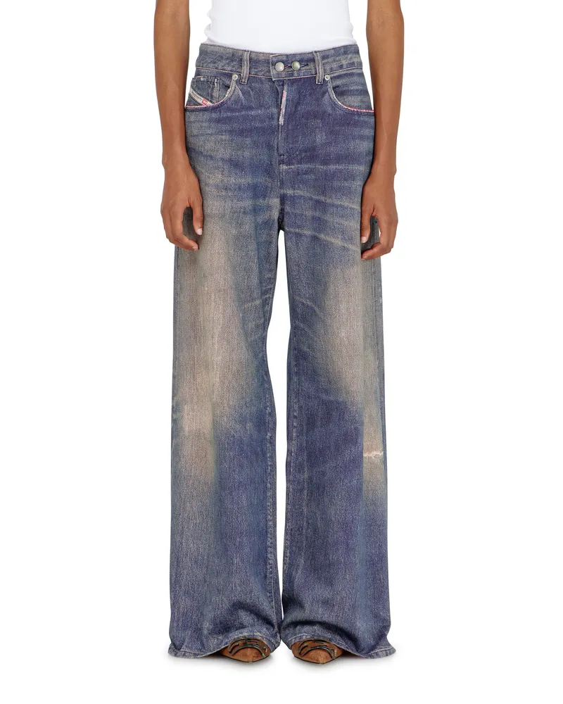 Diesel Relaxed Jeans Low Waist 1996 D-Sire, Dunkelblau, Knopfverschluss Blau