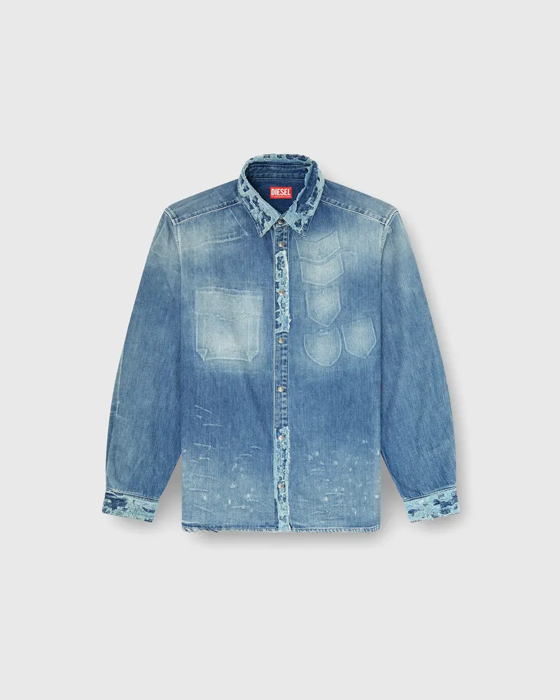 Diesel Hemd aus distressed Patch-Effekt-Denim - Denimhemden - Herren - Blau Blau