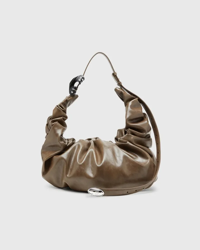 Diesel Grab-D-Große zerknitterte Hobo-Tasche - Schultertaschen - Damen - Beige Beige