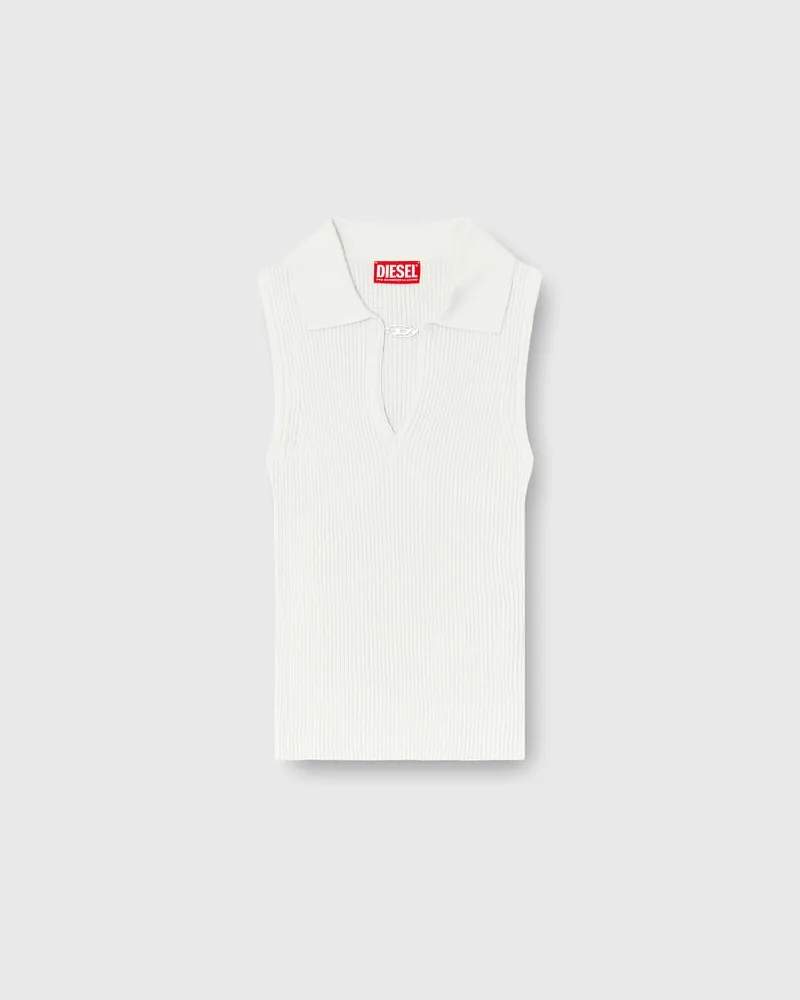 Diesel Ärmelloses Polo-Top aus Rippstrick mit Seidenmix - T-Shirts - Damen - Weiss Weiss