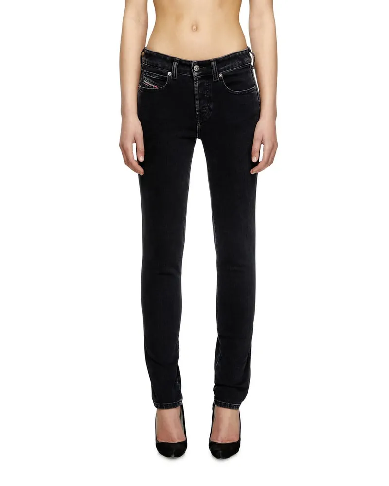 Diesel Slim Jeans Low Waist 1992 D-Jiann, Schwarz/Dunkelgrau, Knopfverschluss Schwarz