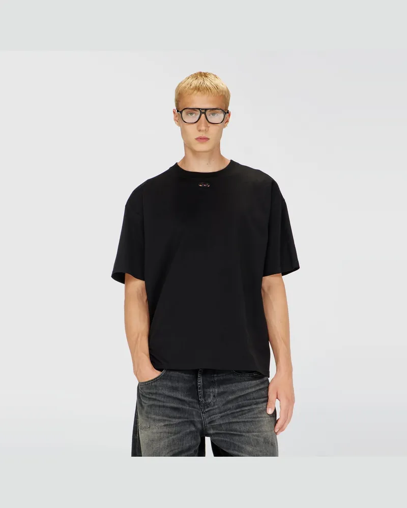 Diesel Locker geschnittenes Baumwoll-T-Shirt mit Oval D Stickerei - T-Shirts - Herren - Schwarz Schwarz
