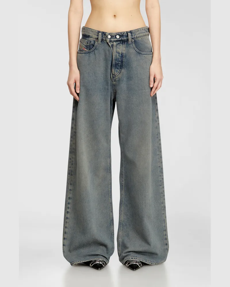 Diesel Relaxed Jeans Low Waist 1996 D-Sire, Mittelblau, Knopfverschluss Blau