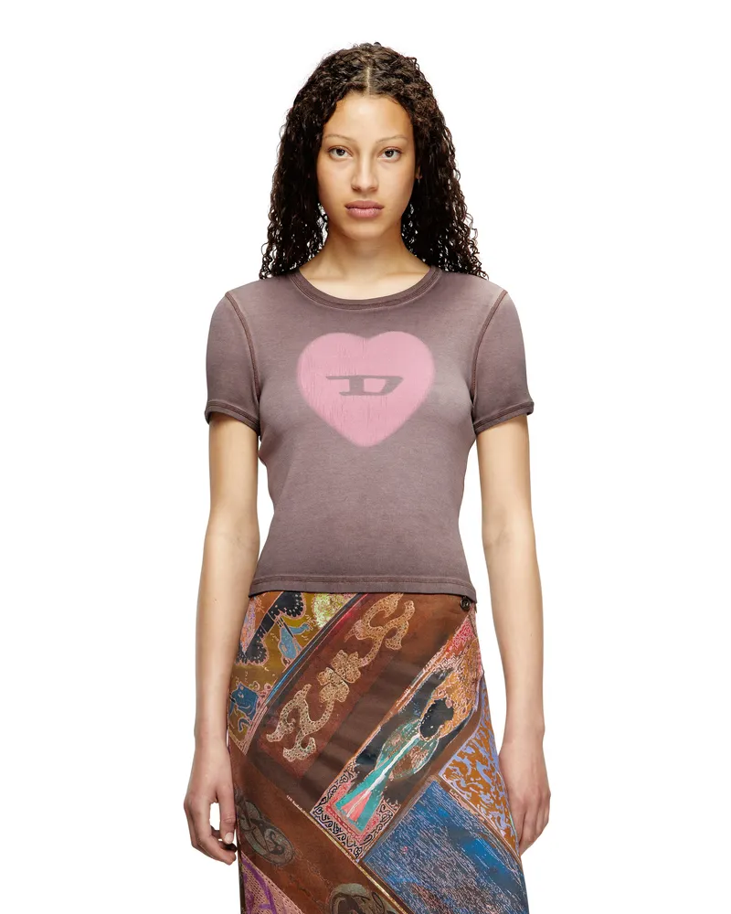 Diesel Geripptes T-Shirt mit Herz D-Wasserfarbe-Effekt - T-Shirts - Damen - Violett Violett