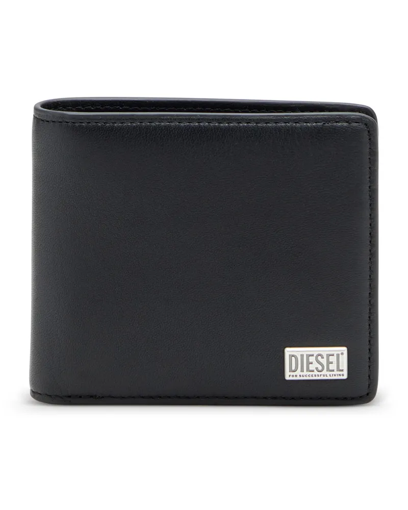 Diesel Portemonnaie im Faltdesign aus semi-glänzendem Leder - Kleine Portemonnaies - Herren - Schwarz Schwarz