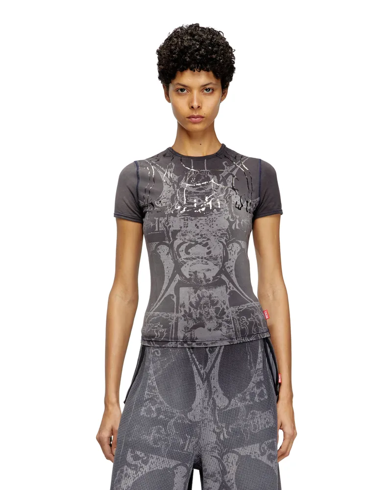 Diesel T-Shirt mit Folien-Print - T-Shirts - Damen - Schwarz Schwarz