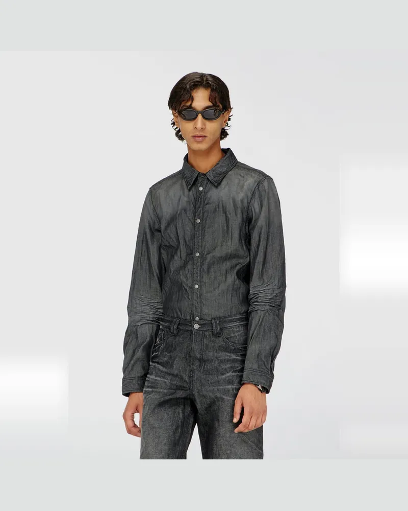 Diesel Hemd aus geknittertem Denim - Denimhemden - Herren - Grau Grau