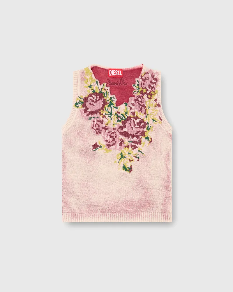 Diesel Strickweste aus Wollmischung mit Blumenmuster - T-Shirts - Damen - Rosa Rosa