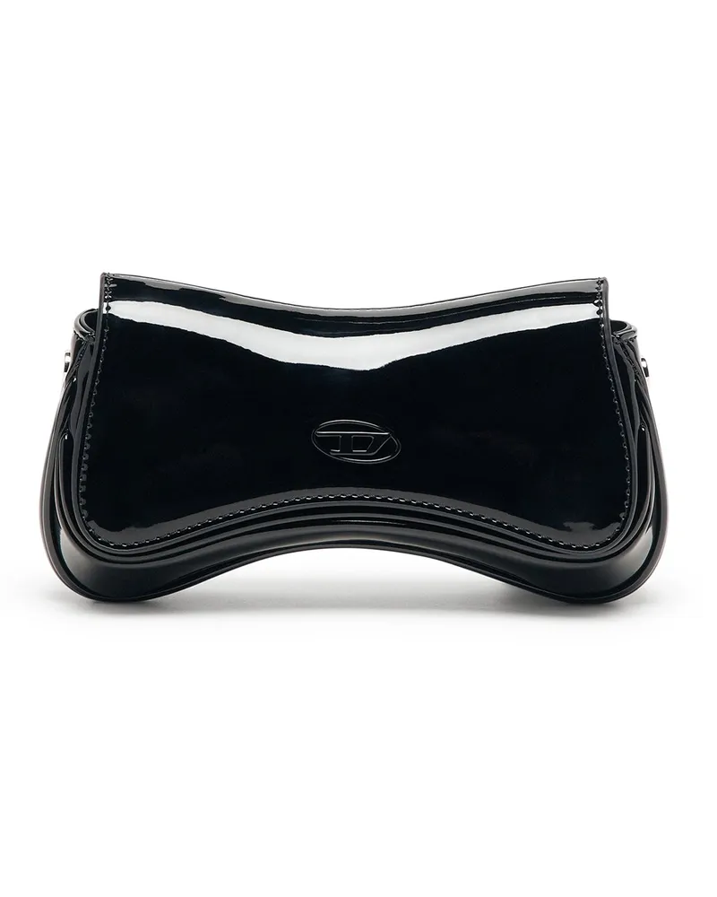 Diesel Play-Kleine Umhängetasche aus glänzendem PU - Schultertaschen - Damen - Schwarz Schwarz