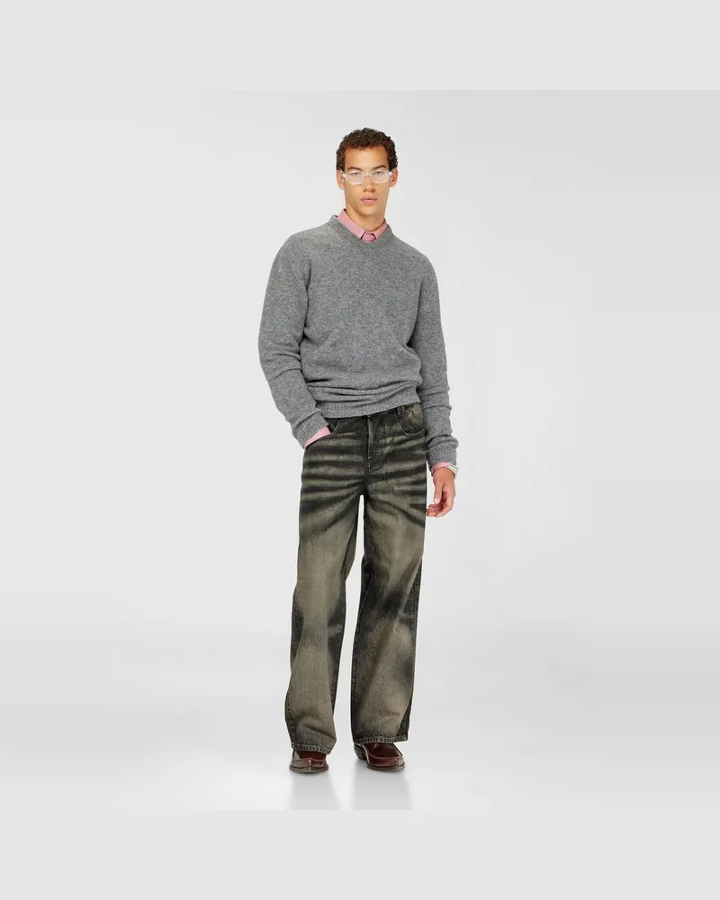 Diesel Pullover mit V-Ausschnitt aus gewalktem Strick mit gekräuselter Struktur - Strickwaren - Herren - Grau Grau