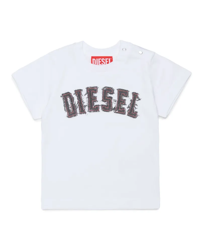 Diesel Baumwoll-T-Shirt mit Logo in Fransenoptik - T-Shirts und Tops - Herren - Weiss Weiss