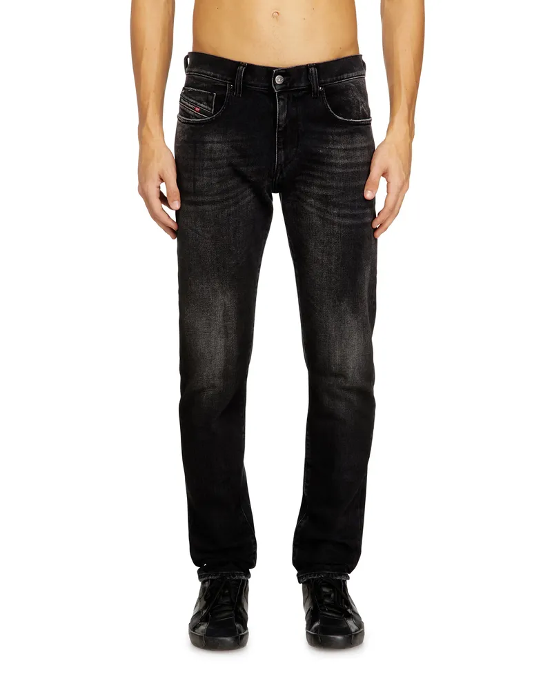 Diesel Slim Jeans Regular Waist 2019 D-Strukt, Schwarz/Dunkelgrau, Reißverschluss Schwarz