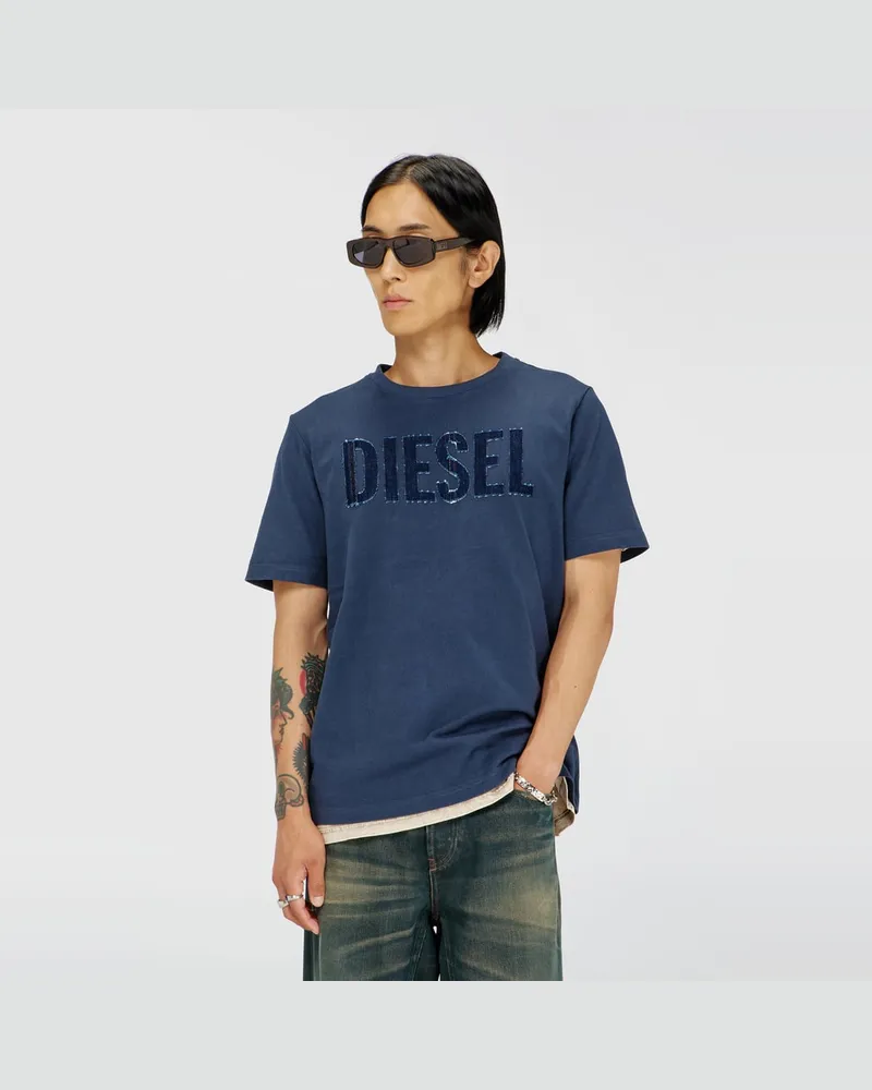 Diesel T-Shirt aus Baumwolle mit tonalem Diesel-Logoprint - T-Shirts - Herren - Blau Blau