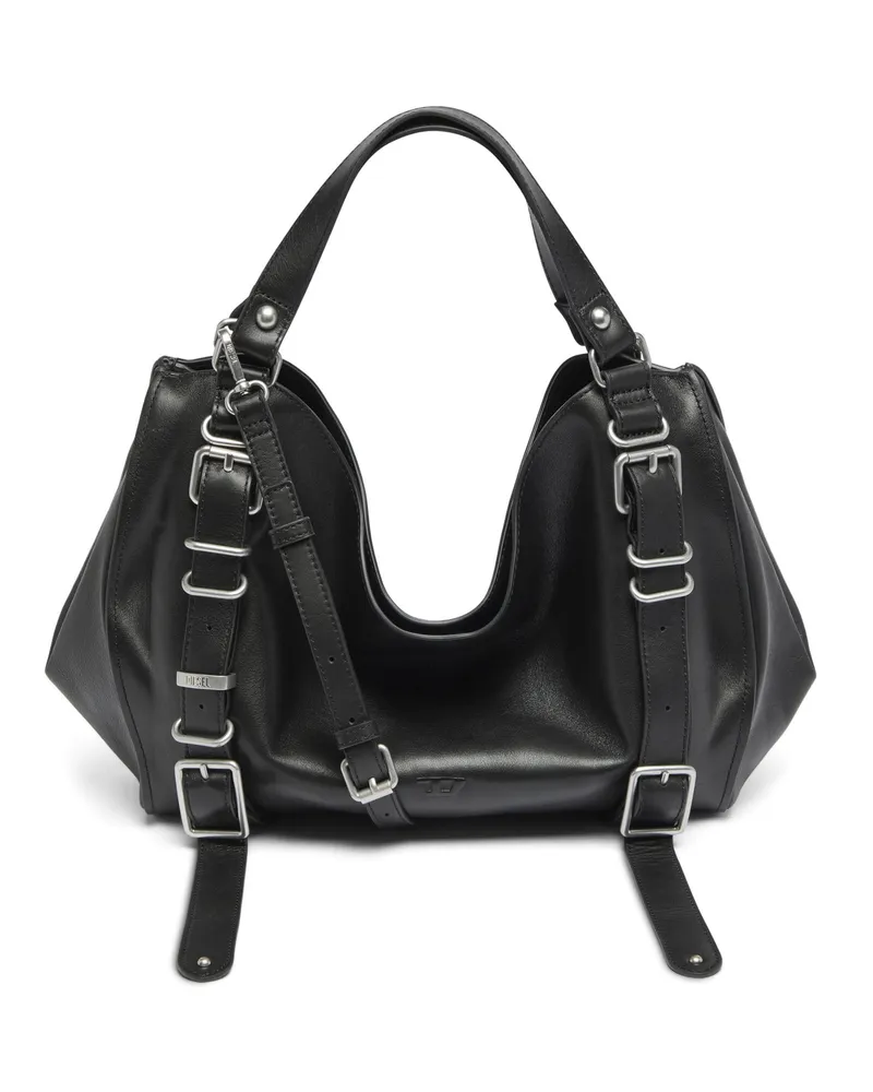 Diesel D-One-Medium Henkeltasche aus behandeltem Leder - Handtaschen - Unisex - Schwarz Schwarz