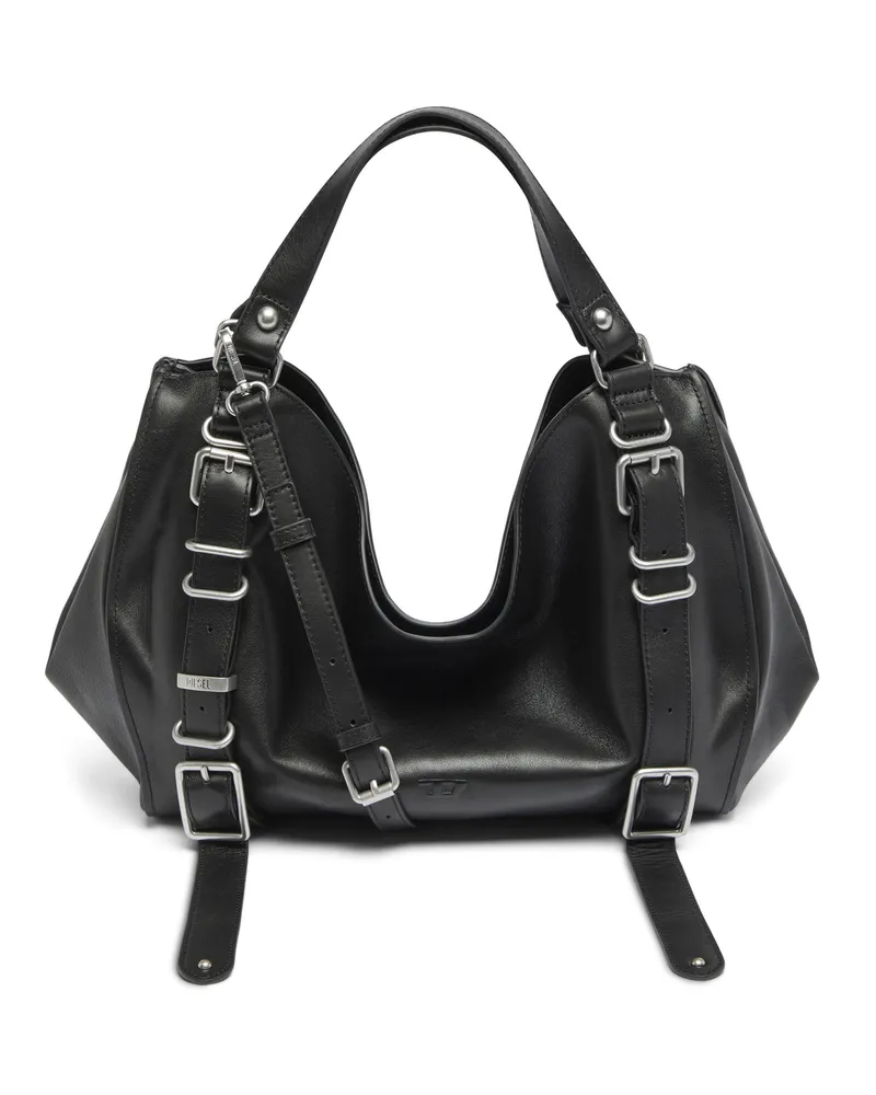 Diesel D-One-Medium Henkeltasche aus behandeltem Leder - Handtaschen - Unisex - Schwarz Schwarz