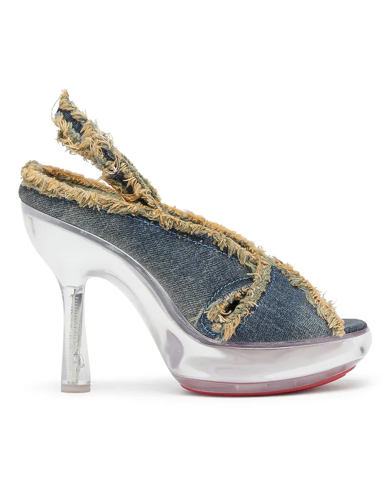 Diesel D-Lake-Plateausandalen aus ausgefransten Denim und Plexiglas - Sandalen - Damen - Blau Blau