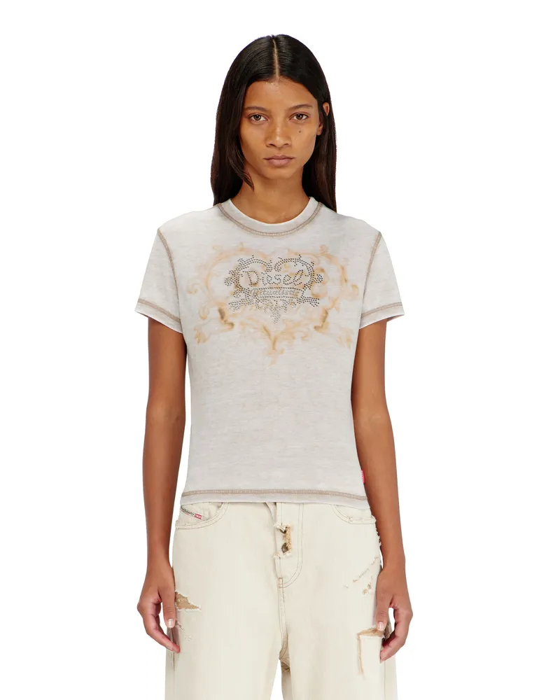 Diesel Jersey-T-Shirt mit Strasssteinen und burnout effect - T-Shirts - Damen - Grau Grau