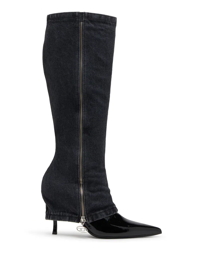 Diesel D-Venus-Stiletto-Kniestiefel mit Jeans-Trompe l'ail - Stiefeletten - Damen - Schwarz Schwarz