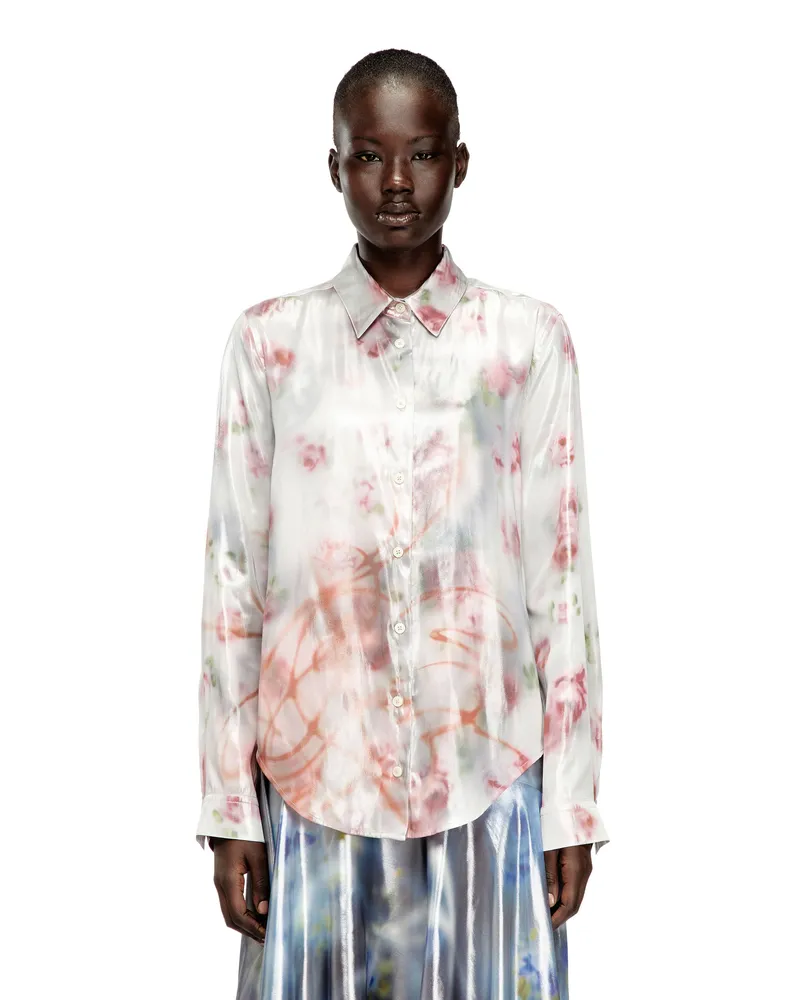 Diesel Metallisches Hemd mit verschwommenem Rosenmuster - Hemden - Damen - Bunt Bunt