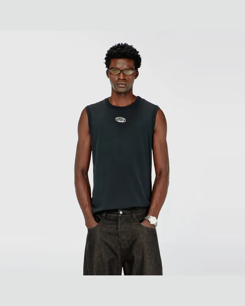 Diesel Baumwoll-Tanktop mit ovalem D-Logo in Metallic-Optik - T-Shirts - Herren - Schwarz Schwarz
