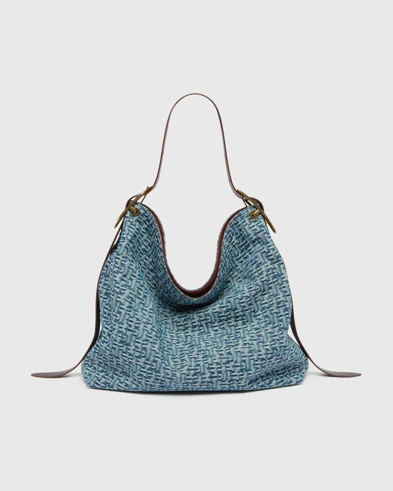 Diesel D-Line Hobo-Tasche aus Denim mit Monogramm - Schultertaschen - Damen - Blau Blau