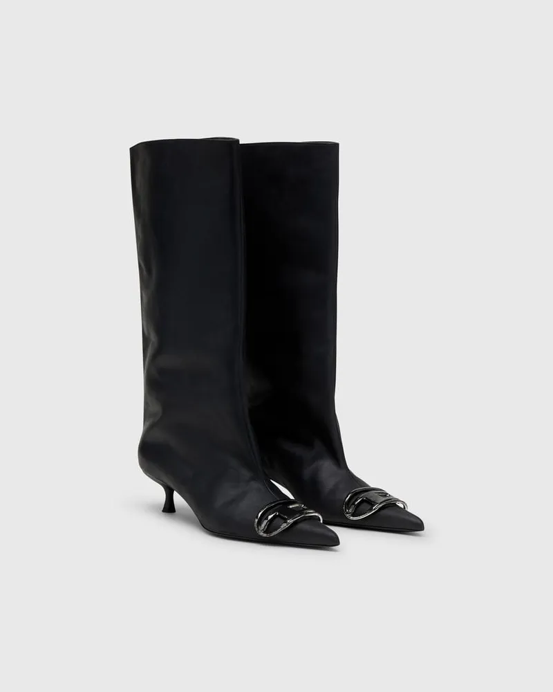 Diesel D-Venus-Kniehohe Stiefel aus Fettleder - Stiefel - Damen - Schwarz Schwarz