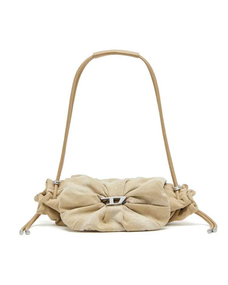 Diesel Scrunch-D S-Kleine Schultertasche aus gewachstem Canvas - Schultertaschen - Damen - Beige Beige