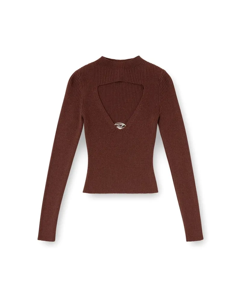 Diesel Gerippter Pullover aus Wolle mit Ausschnitt - T-Shirts - Damen - Braun Braun