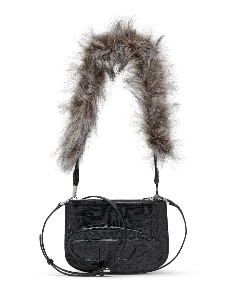 Diesel Schultertasche mit Doppelbeutel aus geprägtem Leder - Schultertaschen - Damen - Schwarz Schwarz