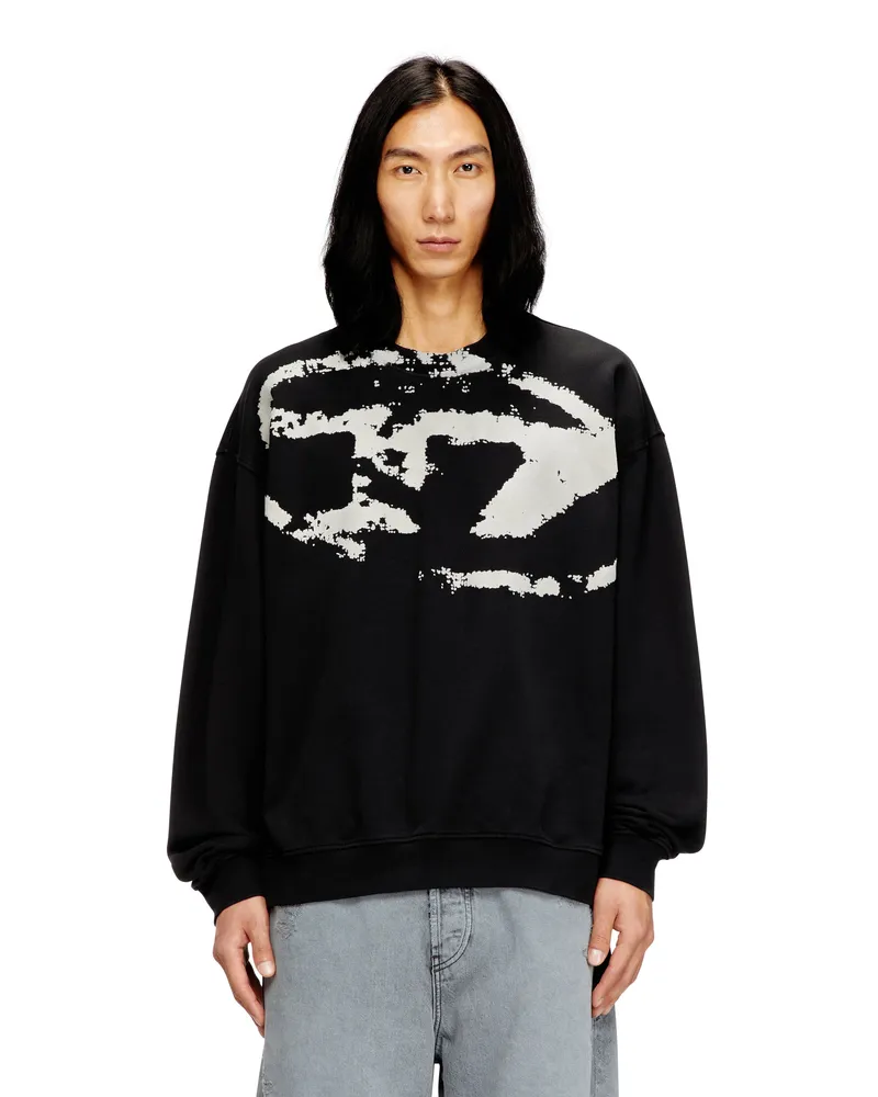 Diesel Sweatshirt mit beflocktem Distressed-Logo - Sweatshirts - Herren - Schwarz Schwarz